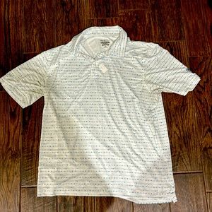 White with fishing hook pattern Straight Down size extra large golf polo